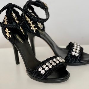 Dolce&Gabbana black straw Swarovski crystals rare sandals